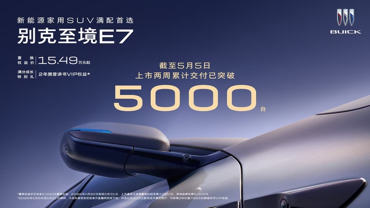 别克至境e7上市两周交付突破5,000台有孩家庭占比超80%